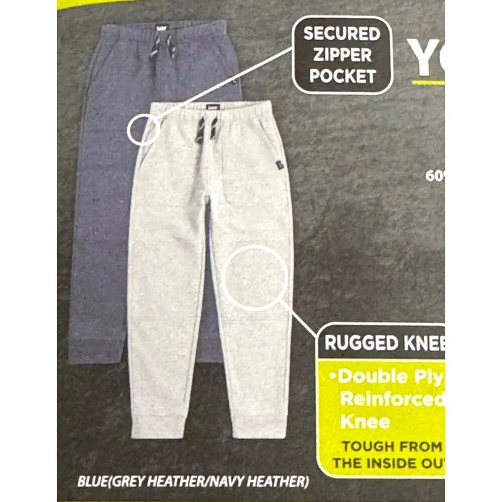 Lee Youth 2-Pack Jogger Pants S 7/8 Grey Heather/Black Rugged Knee Secured Zippe - Picture 3 of 4